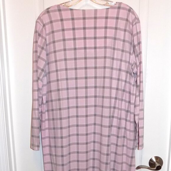 REBECCA MALONE Womens Large Long Cotton Knit Night Gown Pink Gray Plaid Lace - Picture 4 of 7